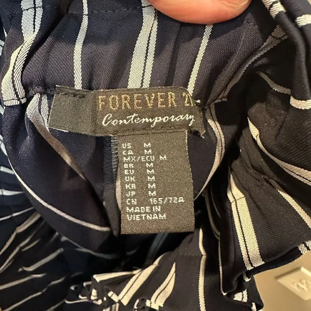 Forever 21 Navy & White Paperbag Belted Shorts
